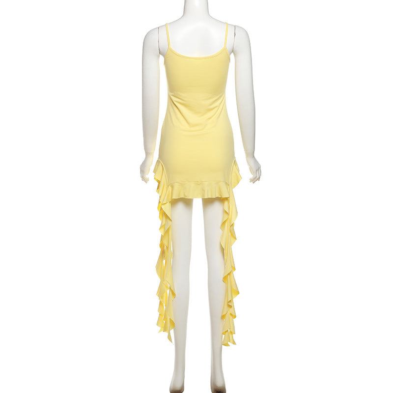Summer Women Clothing Solid Color Sexy Slim U Neck Backless Sling Dress Women