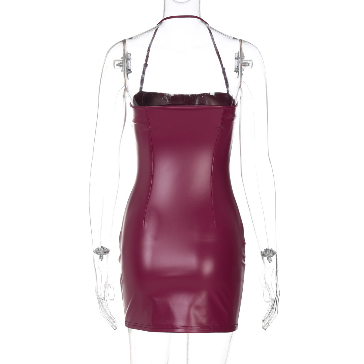 Women Clothing Spring Faux Leather Sexy Solid Color Tube Top Halter Sexy Tight Hip