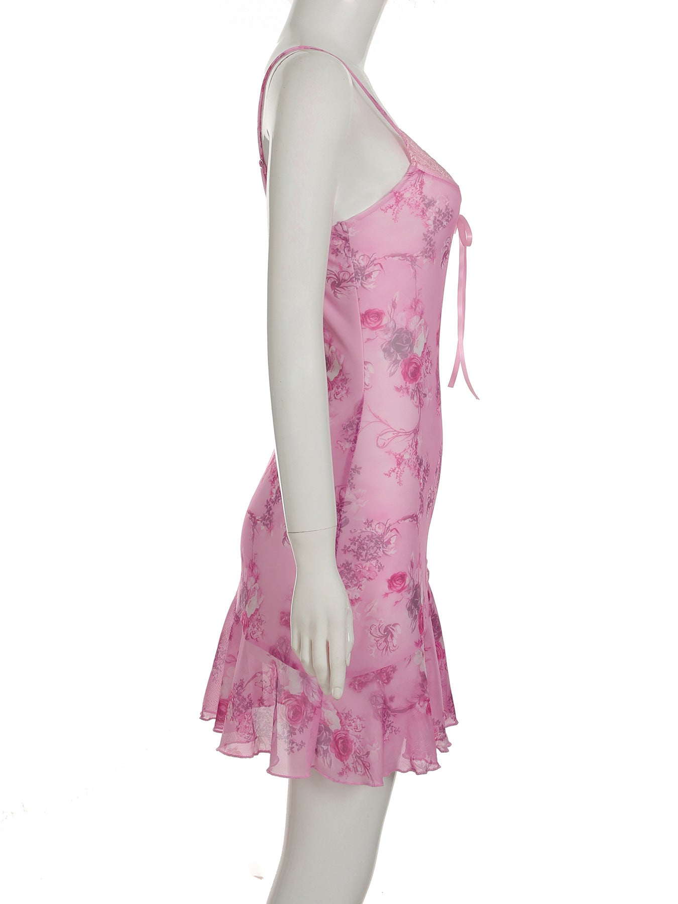 Sexy Sexy Mesh Lace Patchwork Retro Printed V neck Sling Dress Sexy Irregular Asymmetric Dress