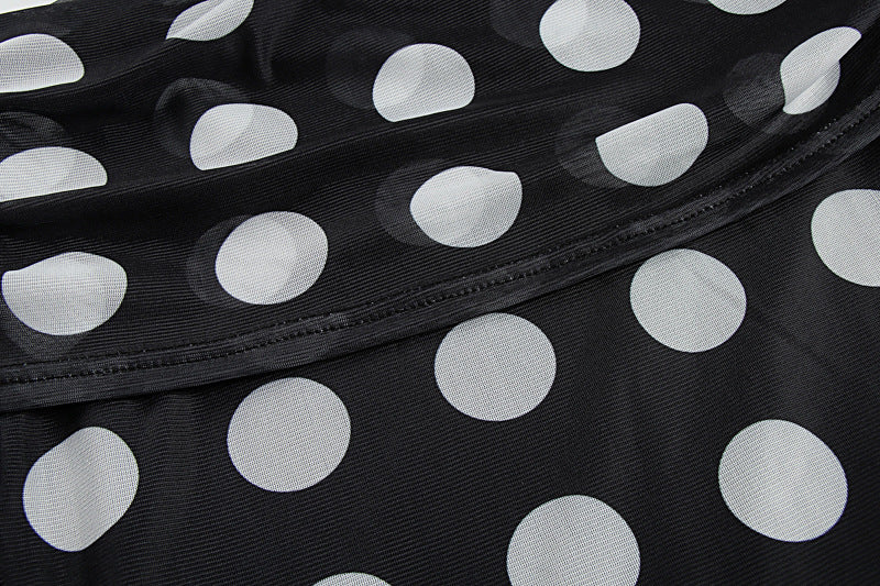 Women Clothing Autumn Winter Sexy off Shoulder Long Sleeve Mesh Slim Polka Dot Print Dress