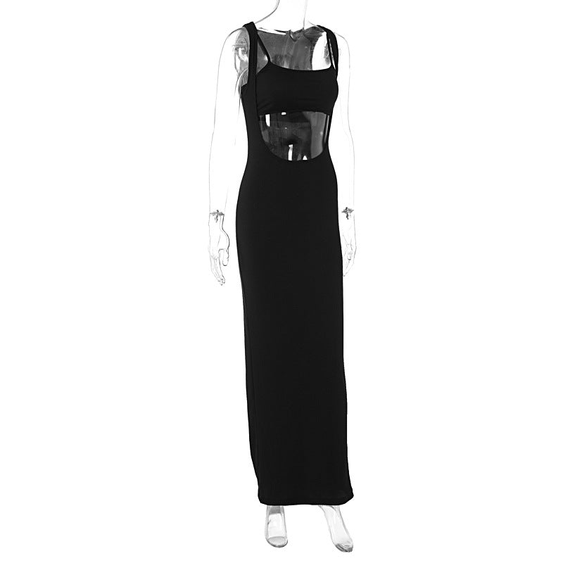 Women Clothing Summer Personality Solid Color Three Dimensional Striped Dress Front Back Two Way Wear