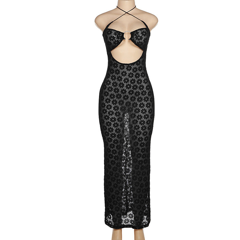 Criss Cross Summer Women Clothing Halter Sexy Hollow Out Cutout See-through Slim-Fit Sheath Dress