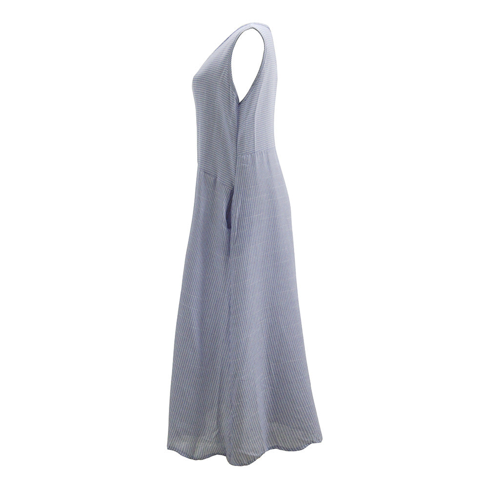 StripedRound Neck Sleeveless Plus Size Slim Dress