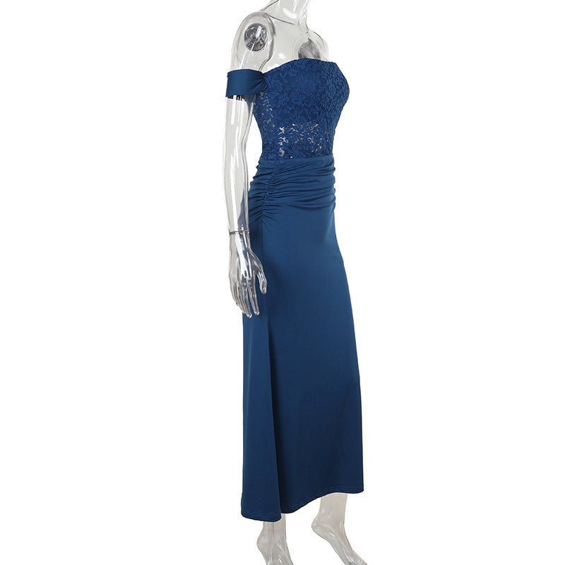 Fall Maxi Dress Elegant Slim Lace Stitching Sling Dress