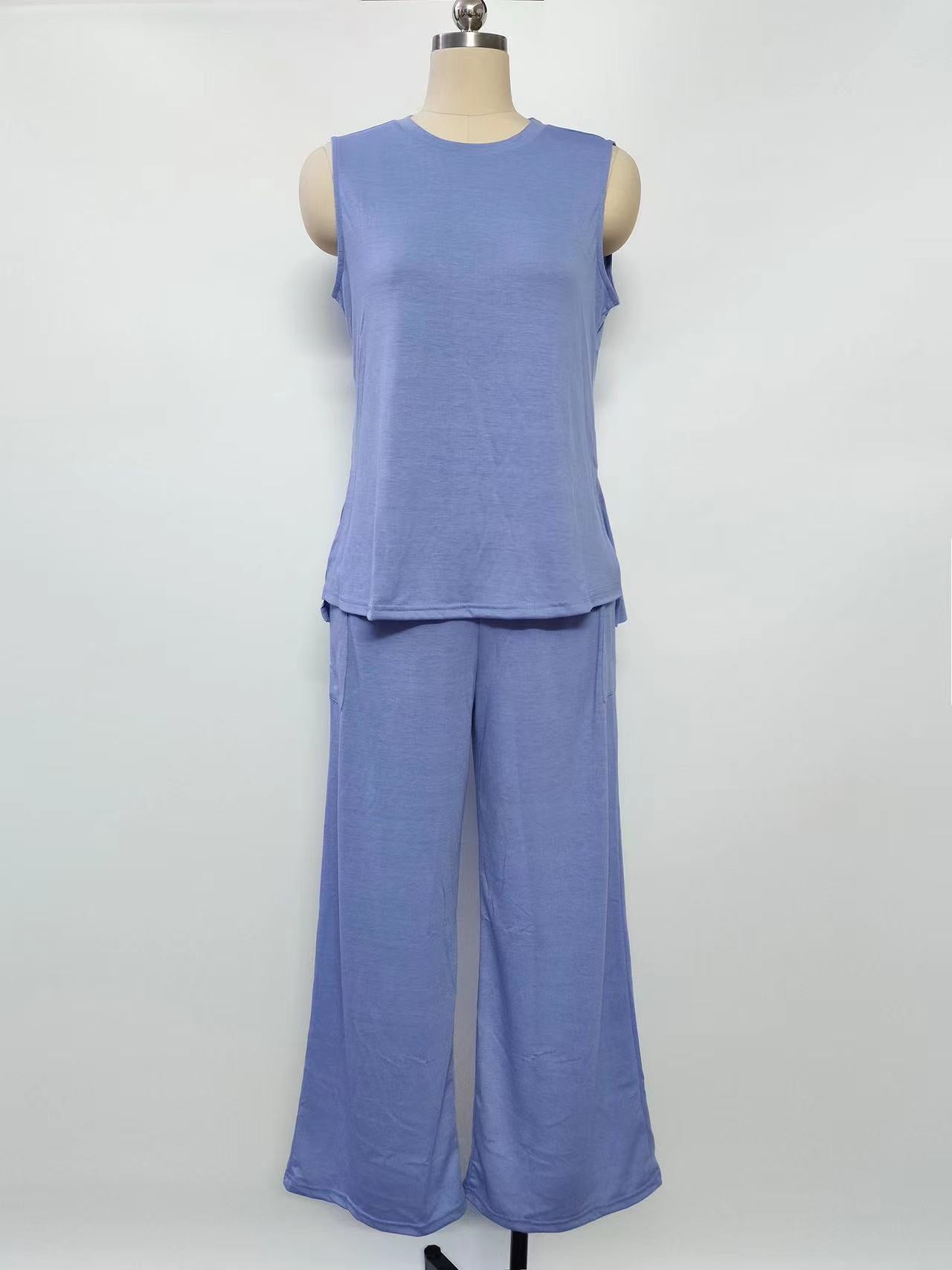 Two Piece Set Casual Set Summer Casual Loose Vest Wide Leg Pants Matching Travel Set Sportswear