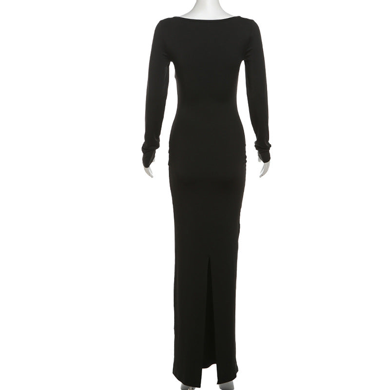 Autumn Winter Women Clothing Personality Mesh V neck Patchwork Slim Sheath Split Long Sleeve Dress Women