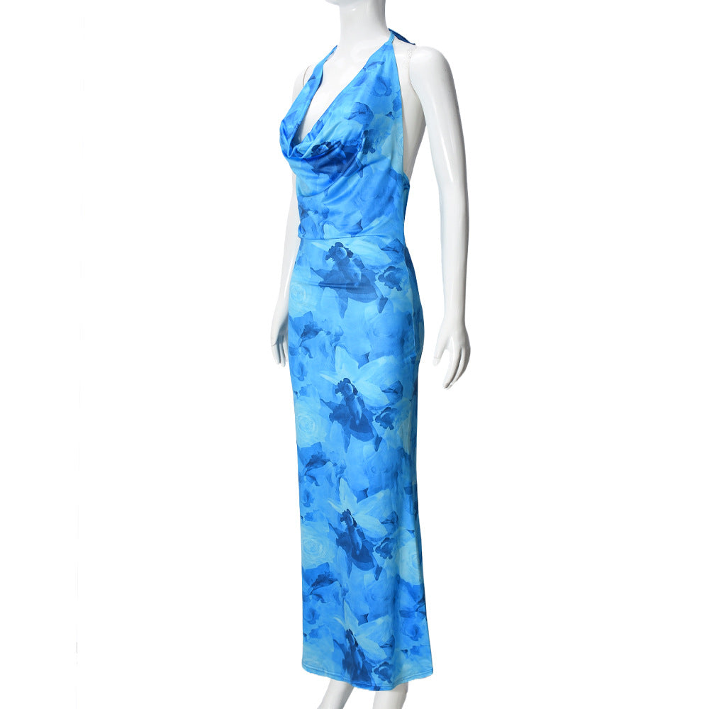 Women Neck Neck Women Clothing Swing Collar Printing Series Sexy Backless Skinny Dress