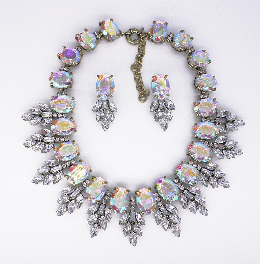 Accessories Handmade Exaggerated Colorful Crystal Necklace Earrings Suite