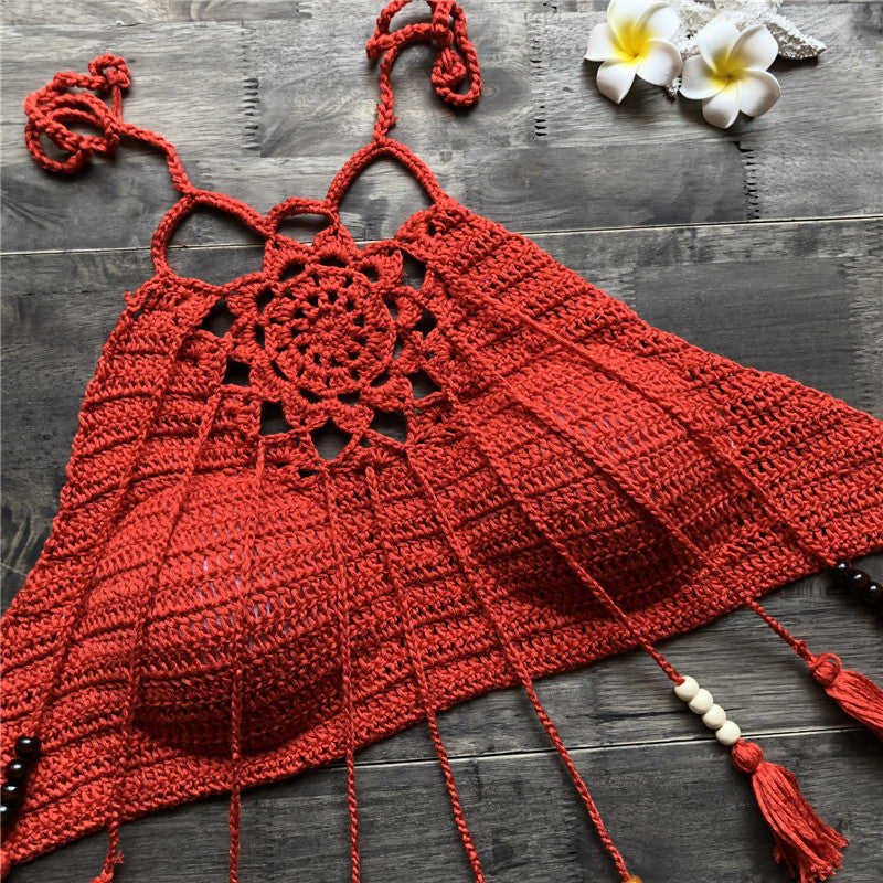 Bikini Handmade Tassel Bohemian Swimsuit Sexy Lady Beach Swimming Top