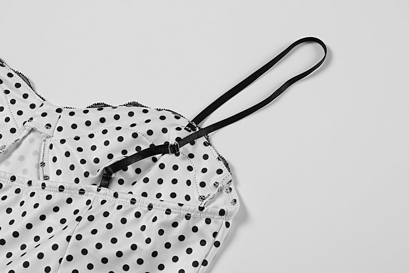 Summer Sweet Skinny Slimming Backless Braces in White Polka Dot Dress Women Clothing