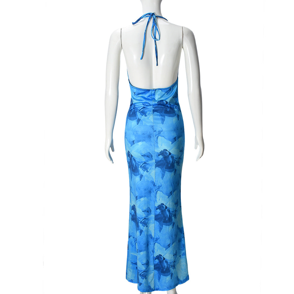 Women Neck Neck Women Clothing Swing Collar Printing Series Sexy Backless Skinny Dress