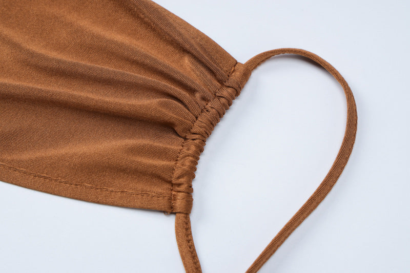 Women Clothing Summer Solid Color Tube Top Backless Stitching Hollow Out Cutout out Tied Slim Fit Slimming Dress Women