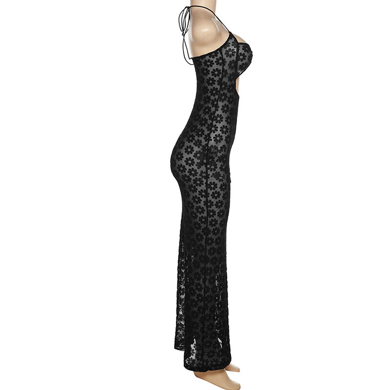Criss Cross Summer Women Clothing Halter Sexy Hollow Out Cutout See-through Slim-Fit Sheath Dress