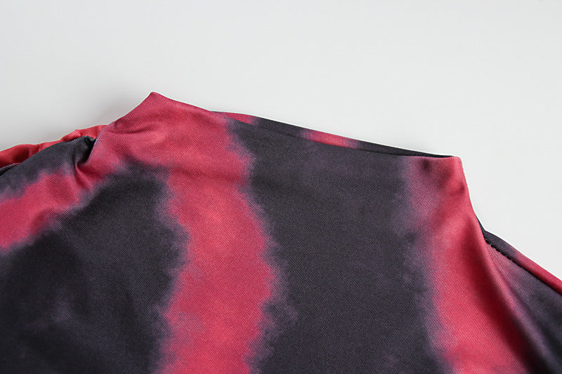 Autumn Winter Women Sexy Sheath Tie Dyed Printed Round Neck Pullover Dress