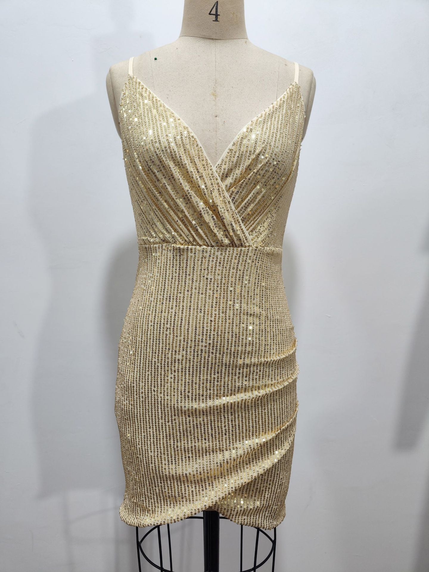 Women Clothing Party Sequ Sexy Sling Deep V Plunge Wrap Dress