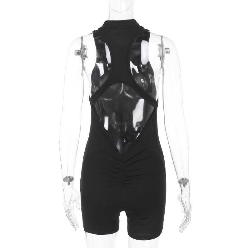 Quick Drying Romper Women Peach Hip Jumpsuit Sexy Hollow Out Cutout out Tight Zipper Yoga Pants