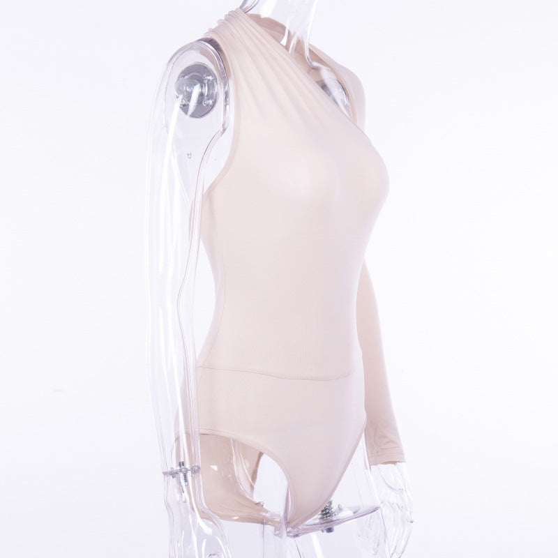 Sexy One-Shoulder Tight Bodysuit Spring Summer Street Office Milk Silk Bottoming Shirt
