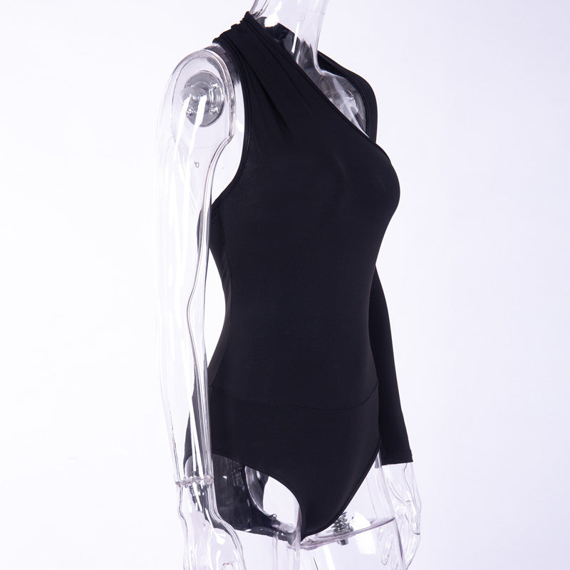 Sexy One-Shoulder Tight Bodysuit Spring Summer Street Office Milk Silk Bottoming Shirt