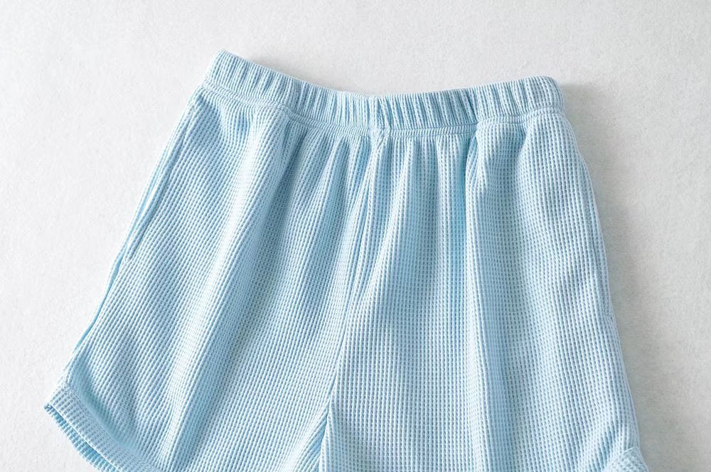 Summer Korean Casual High Waist Breathable Sports Pants Women Pants Waffle Biscuit Wide Leg Home Shorts