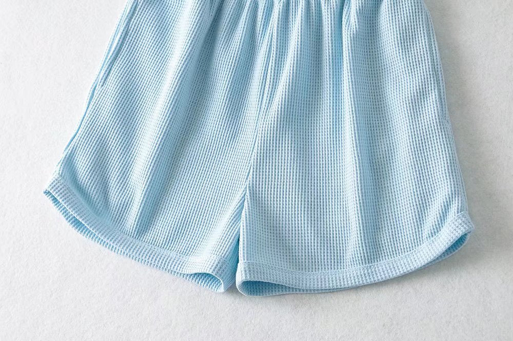 Summer Korean Casual High Waist Breathable Sports Pants Women Pants Waffle Biscuit Wide Leg Home Shorts