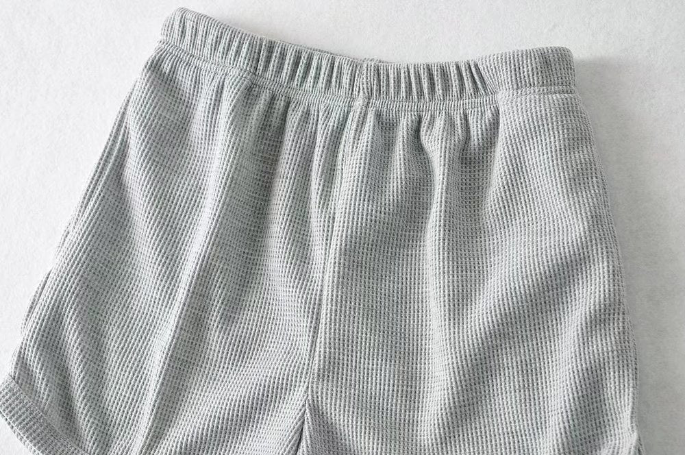 Summer Korean Casual High Waist Breathable Sports Pants Women Pants Waffle Biscuit Wide Leg Home Shorts