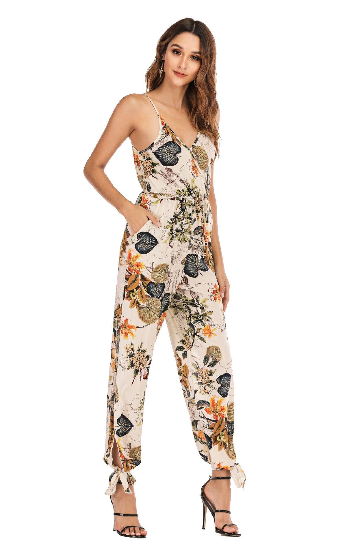 Spring Summer Sexy Backless Tether Deep V Plunge Plunge neck Strap Long Conjoined Trousers