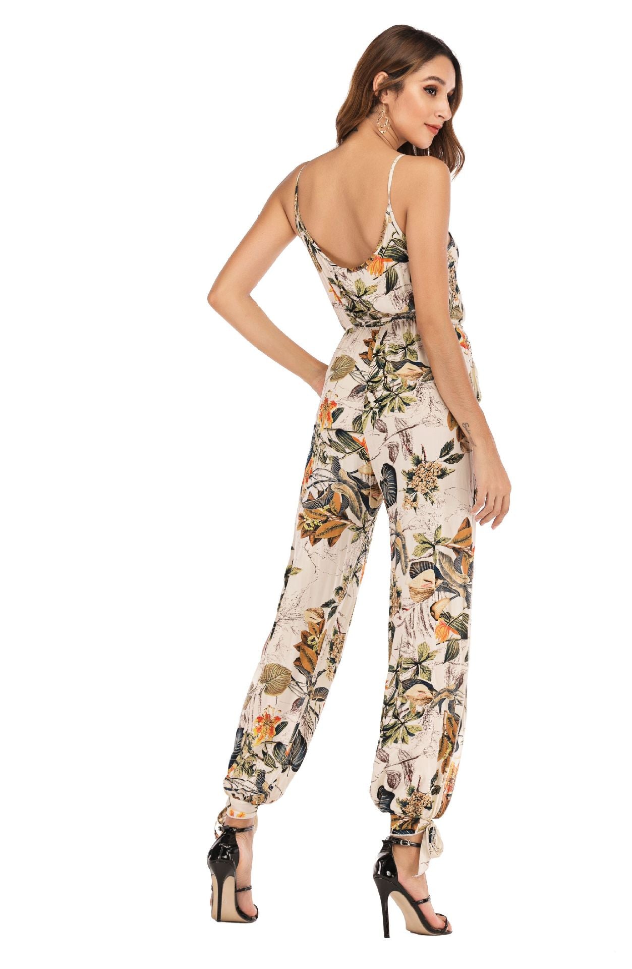 Spring Summer Sexy Backless Tether Deep V Plunge Plunge neck Strap Long Conjoined Trousers