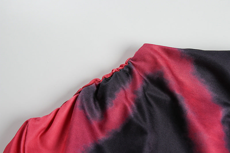 Autumn Winter Women Sexy Sheath Tie Dyed Printed Round Neck Pullover Dress