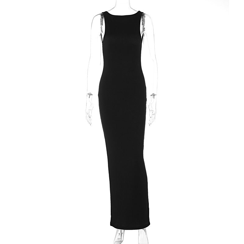 Women Clothing Summer Personality Solid Color Three Dimensional Striped Dress Front Back Two Way Wear