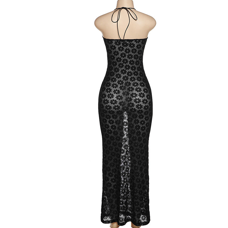 Criss Cross Summer Women Clothing Halter Sexy Hollow Out Cutout See-through Slim-Fit Sheath Dress