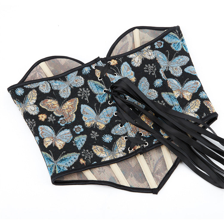 Blue Color Butterfly Pattern Tube Top Push up Women's Body Shaping Top