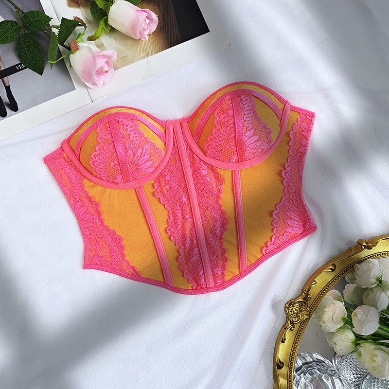 Pink Boning Corset Bra Sexy Top Steel Ring Boning Corset Tube Top Vest