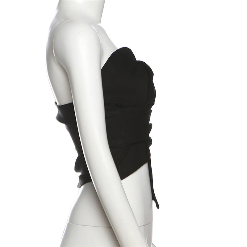 Summer Women Clothing Trend Backless Irregular Asymmetric Pleated Tube Top Short Vest for Women