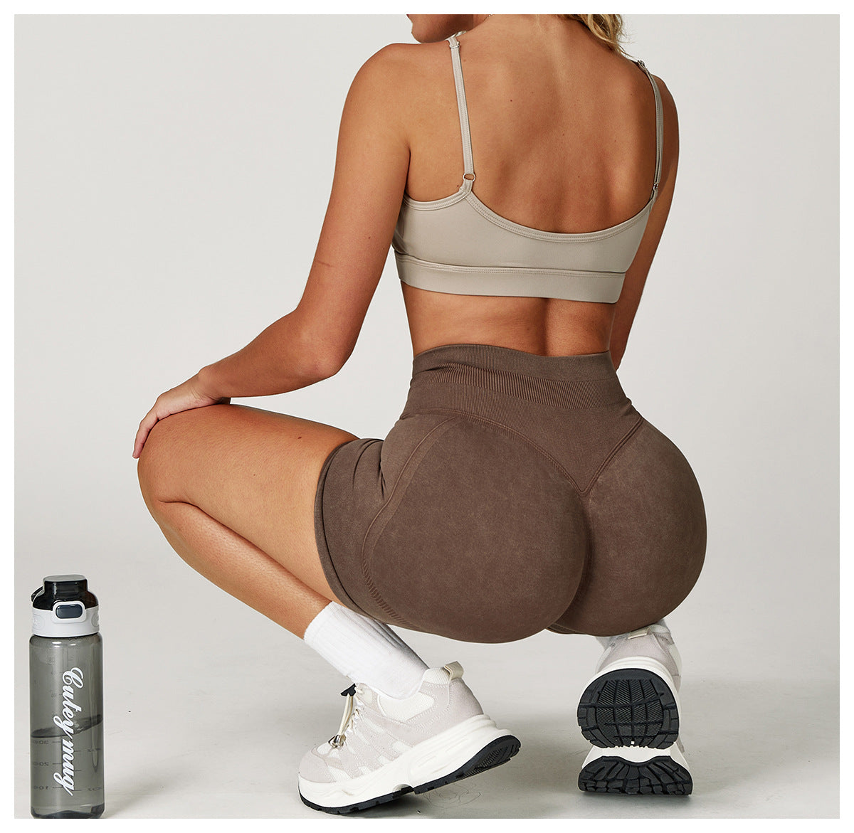 Seamless Stone Washed Yoga Shorts High Waist Hip Lift Shorts Skinny Running Sports Fitness Yoga Pants Women