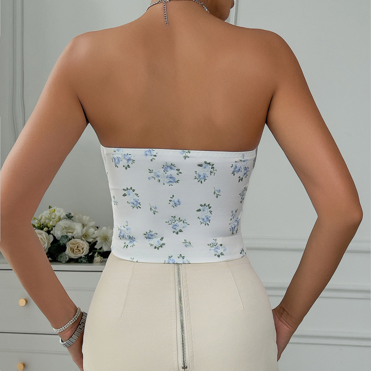 Sexy off Shoulder Bandeau Sexy Chest Flattering Boning Corset Shaping Zipper Cardigan Vest
