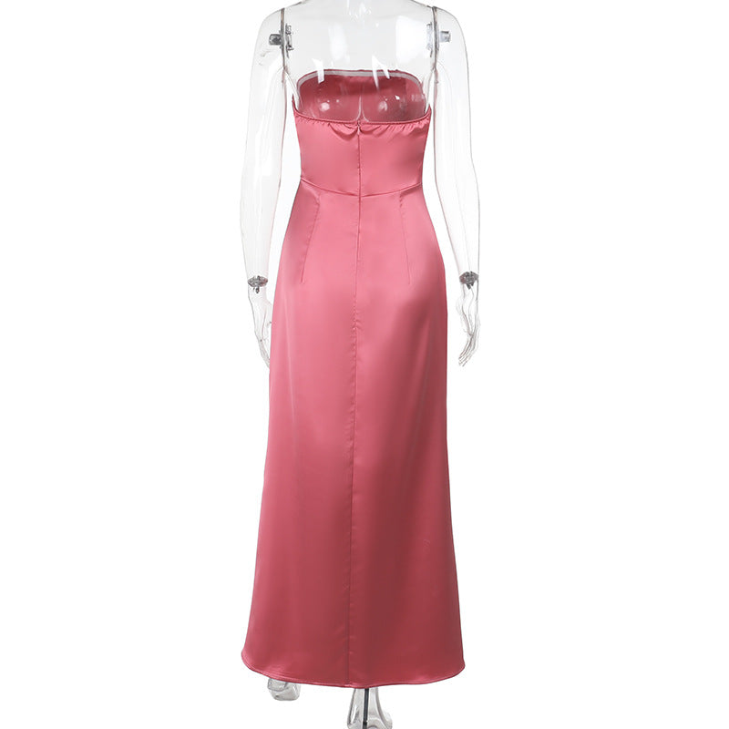 Women Tube Top Sexy Backless Satin Dress Elegant Dress
