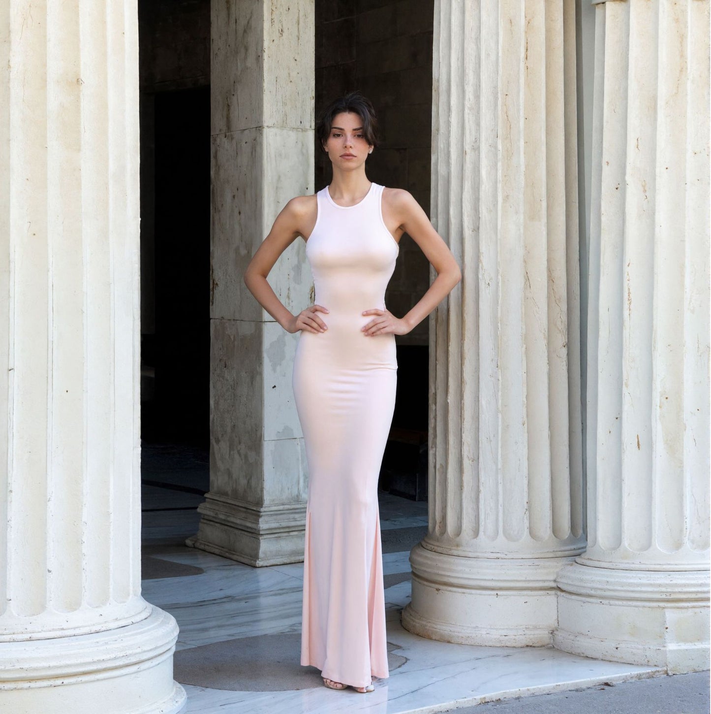 Women Clothing Fall round Neck Solid Color High Waist Hollow Out Cutout out Bow Decoration Sheath Dress