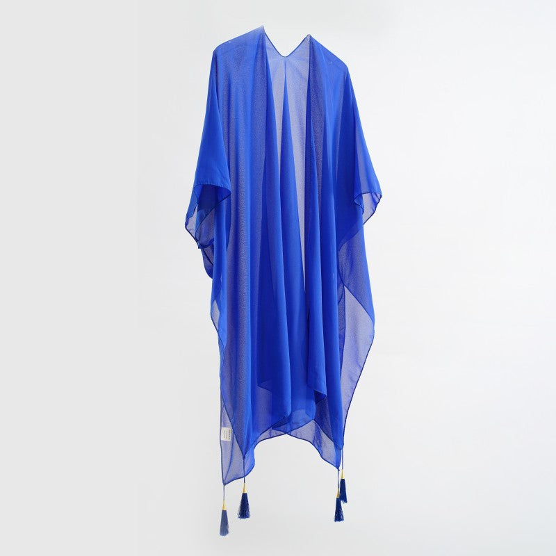 Seaside Blouse See Through Sexy Tassel Thin Cape Solid Color Travel Sun Protection Cardigan