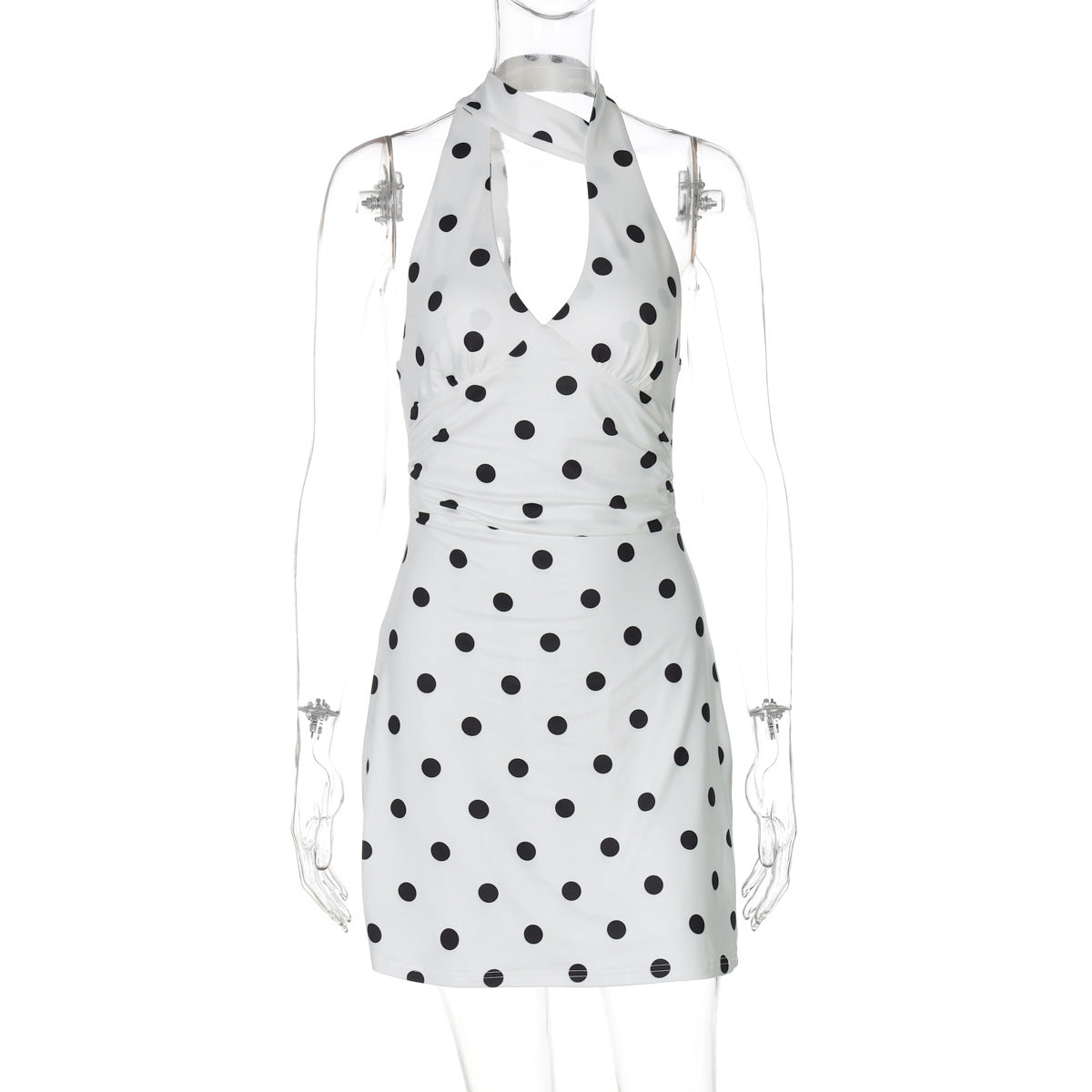 Women Clothing Summer Elegant Halter Ribbon Backless Print Polka Dot Dress Women