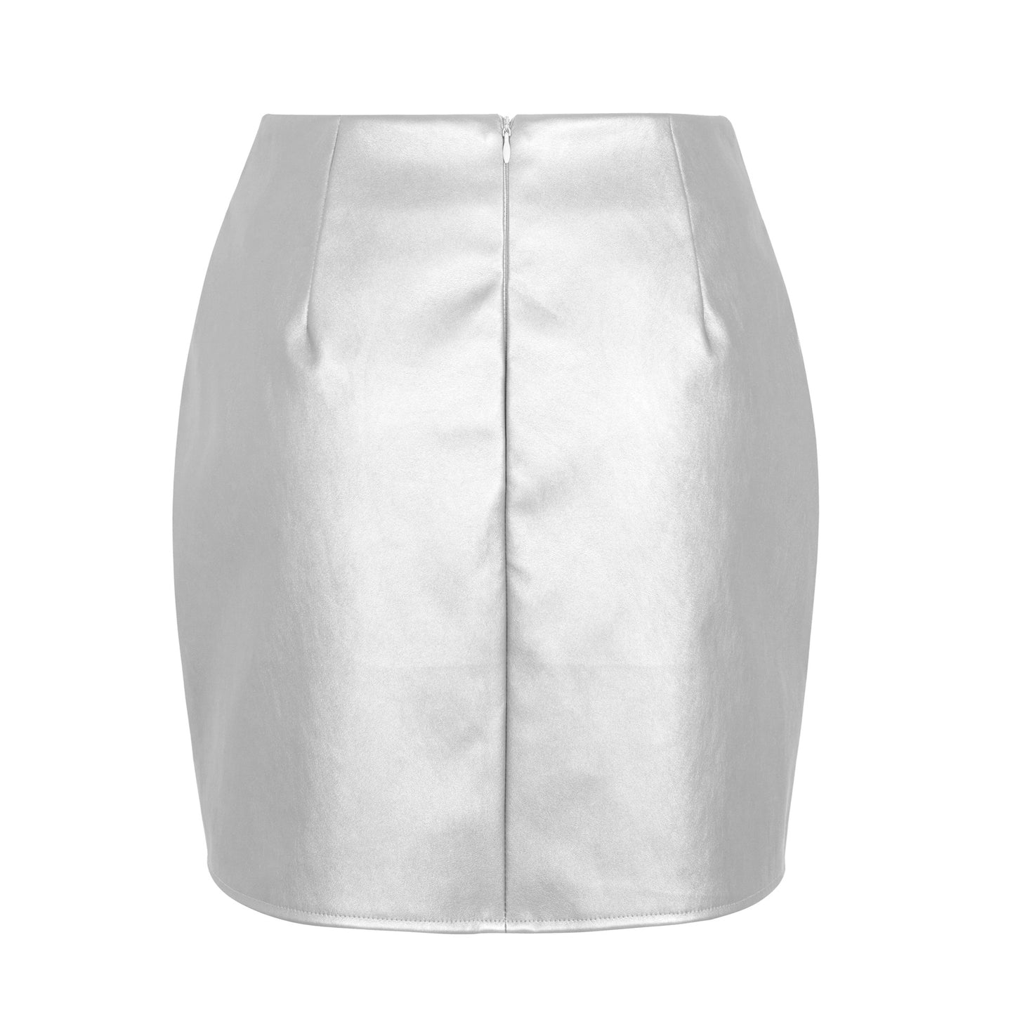 Metallic Faux Leather Split Leather Skirt Women Clothing Sexy High Waist Zipper Skirt Hip Metallic Coated Fabric Skirt for Women