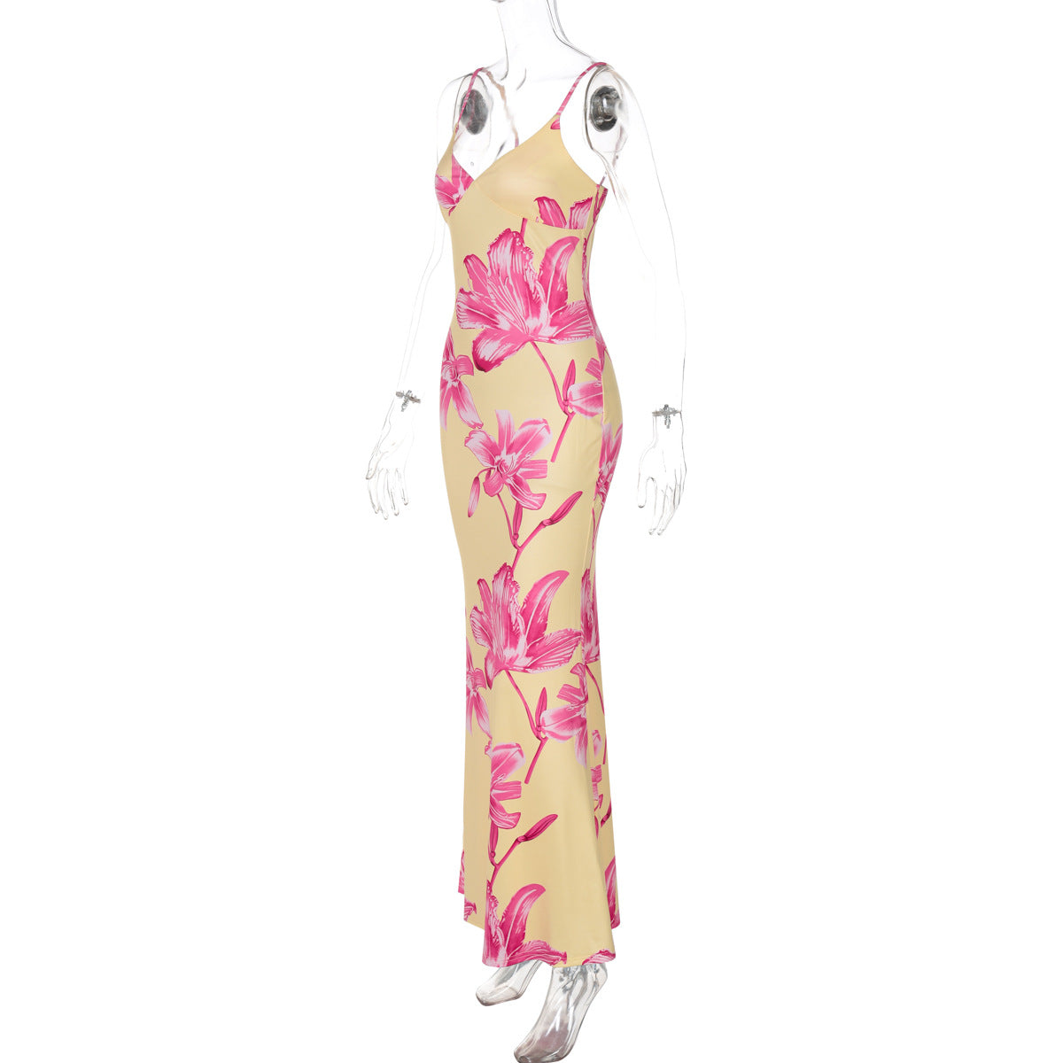 Women Clothing Summer Printed V neck Backless Suspenders Sexy Dress