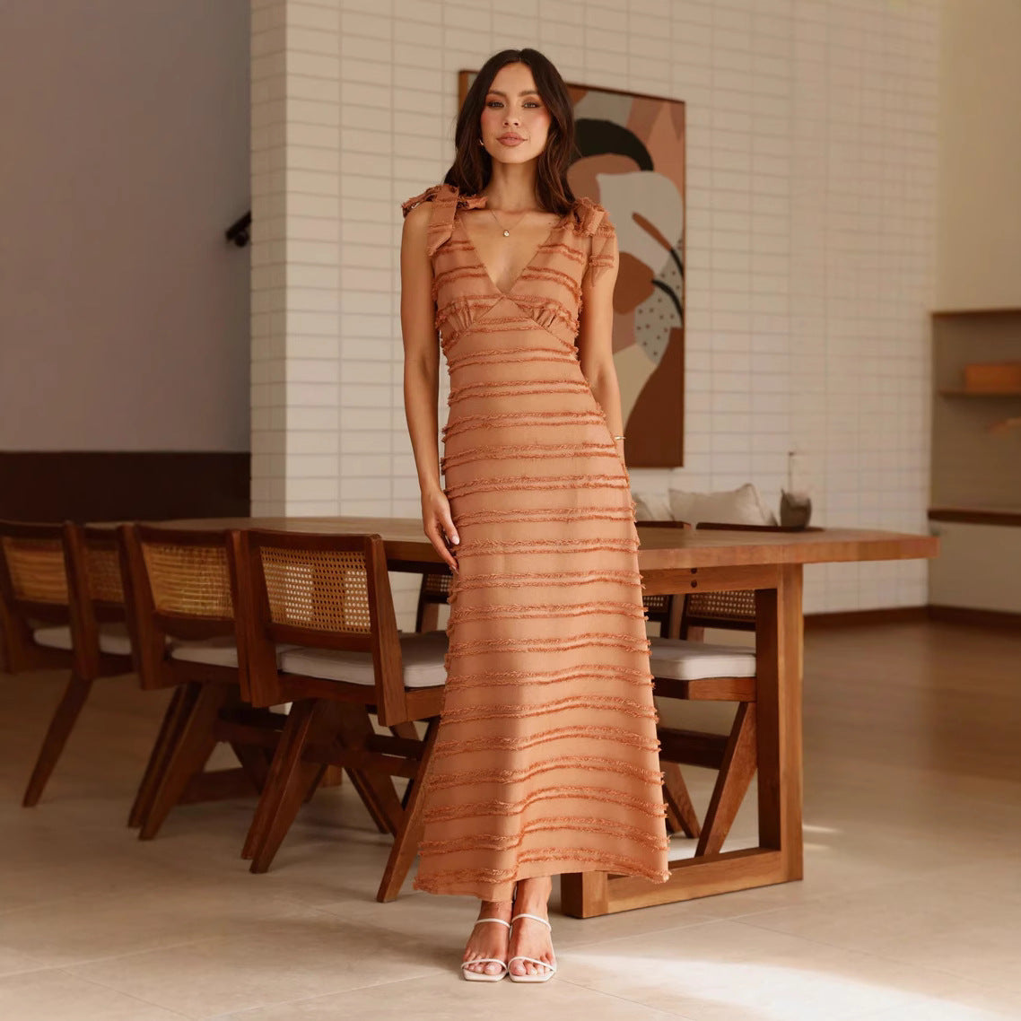 Summer French Retro Gentle Elegant V neck Texture Dress