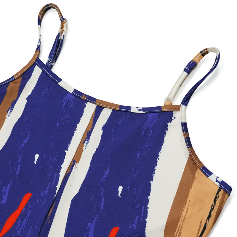 Spring Summer Women Clothing Printed Solid Color Suspender Jumpsuit