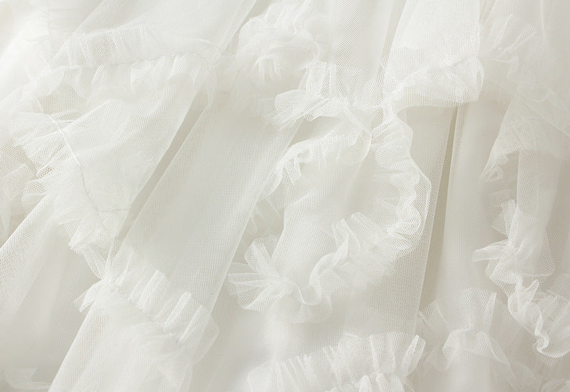 Skirt Summer Irregular Asymmetric Tulle Skirt Slimming High Waist Bubble Tiered Dress