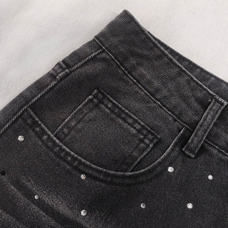 Starry Sky Loose Comfortable Women Casual All Matching Straight Pants Blingbling Popular Rhinestone Jeans