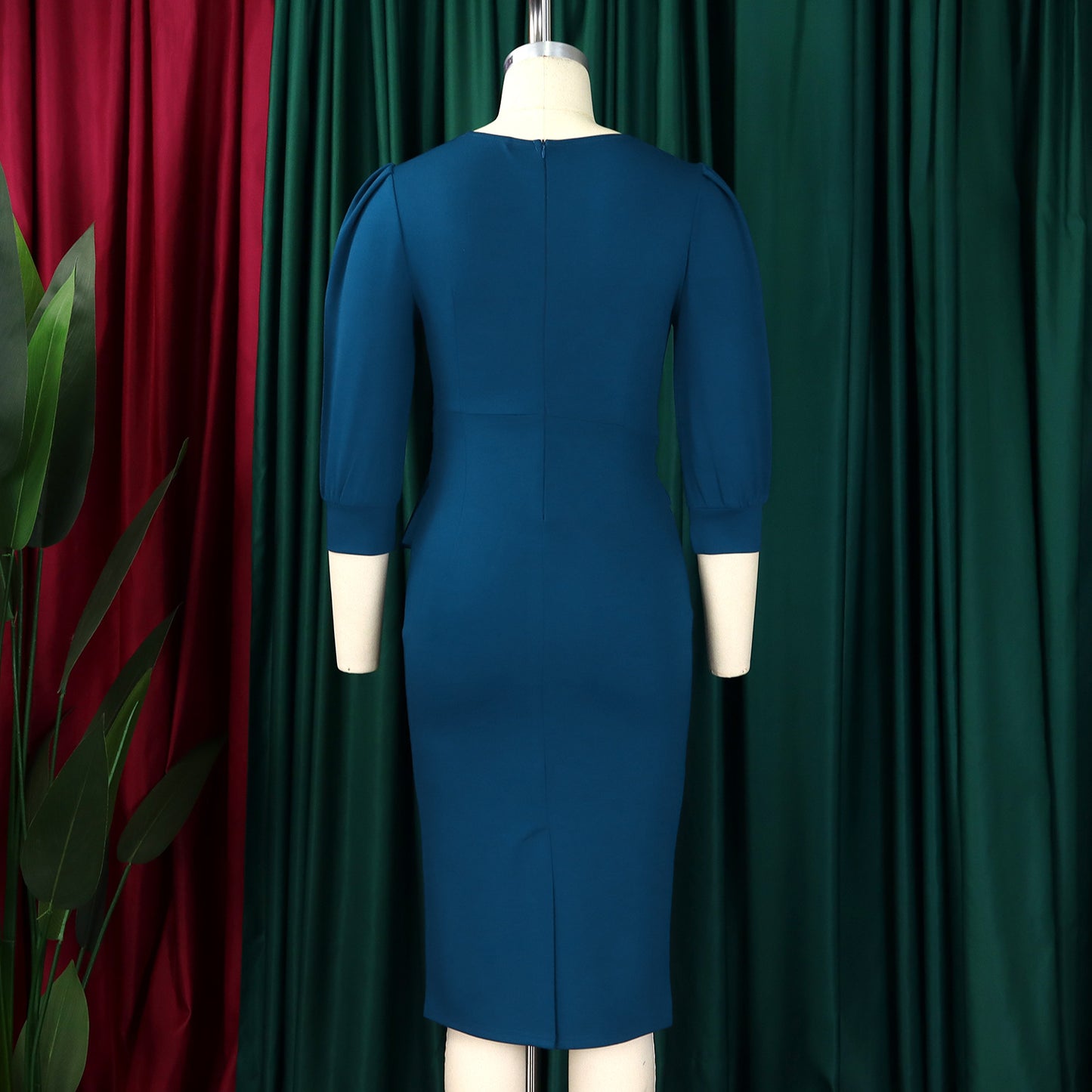 Solid Color round Neck Office Office Hip Dress