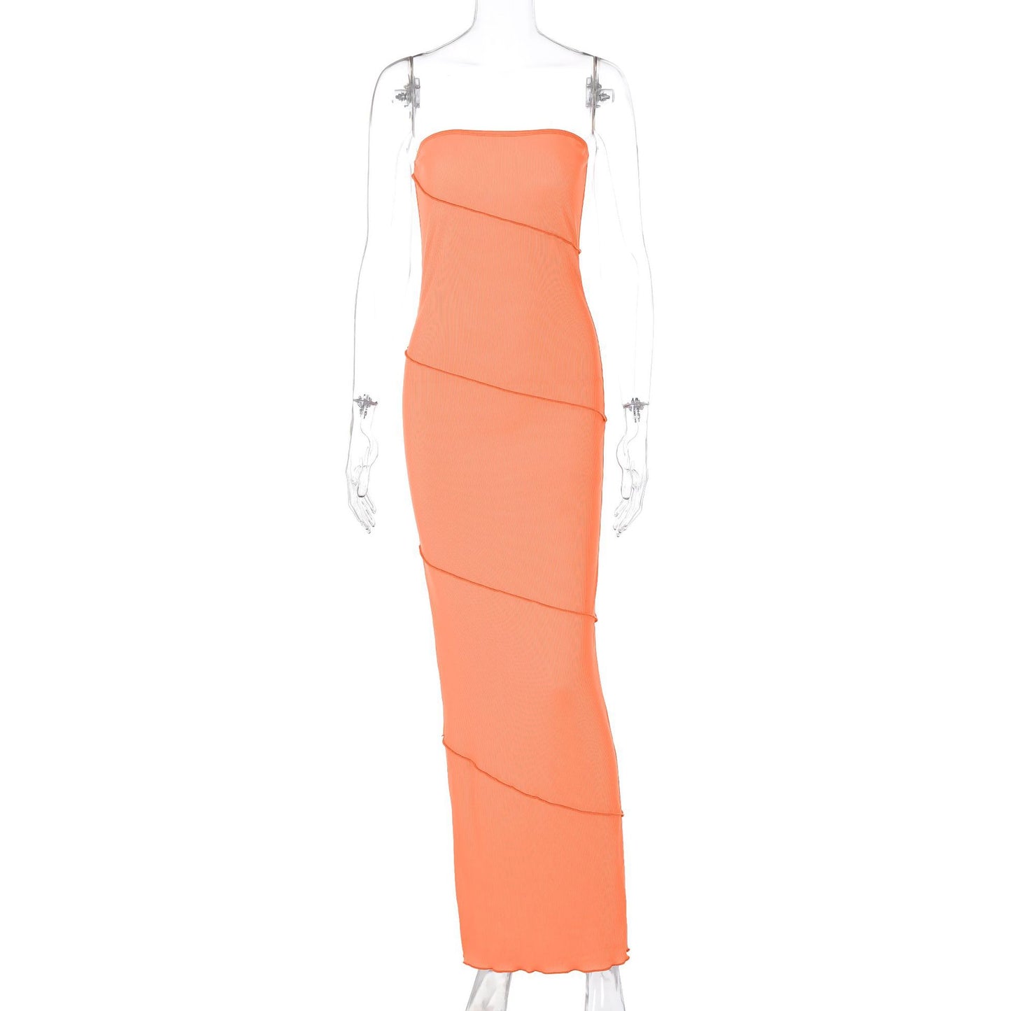 Women Clothing Summer Wrapped Chest Striped Solid Color Sunken Stripe Sleeveless Slim Fit Dress