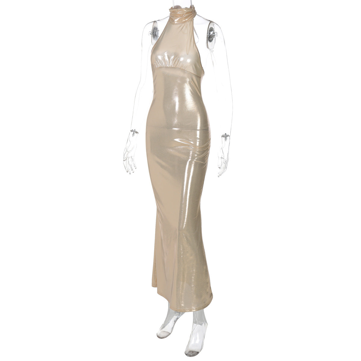 Women Clothing Autumn Winter Sexy Elegance Sleeveless round Neck Slim Bright Color Dress