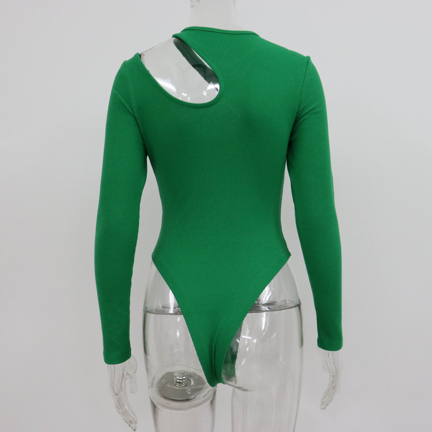 Rib Hollow Out Cutout out Bodysuit Women Spring Long Sleeve Sexy Top Simple Slimming