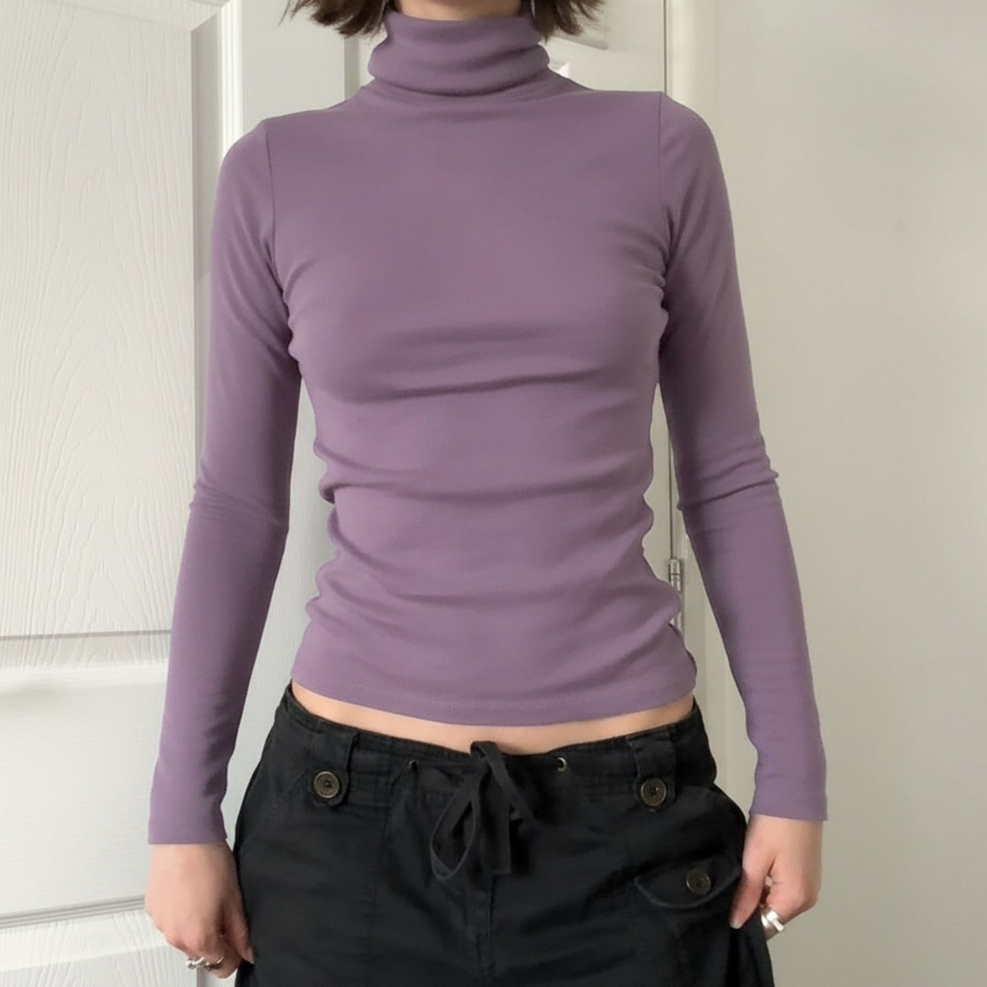 Women Turtleneck Solid Color Slim Fit Bottoming Shirt Basic Casual All Matching Tops